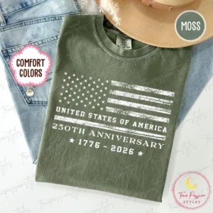 Comfort Colors 250th America Anniversary Sweatshirt, Distressed American Flag Shirt, 4th of July Independence Day, Patriotic Tee