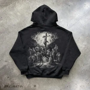 Jesus Crucifixion Vintage Style Hoodie, Retro Jesus Spiritual Art Hoodie, Washed Religious Christian Bible Aesthetic Hoodie, Easter Hoodie