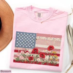 Comfort Colors Retro American Flag Shirt, Faux Patchwork USA Tee, 4th of July Shirt, Patriotic Graphic Shirt, Fourth of July Shirt