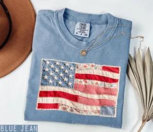 Comfort Colors American Flag Shirt, Faux Patchwork USA Tee, 4th of July Shirt